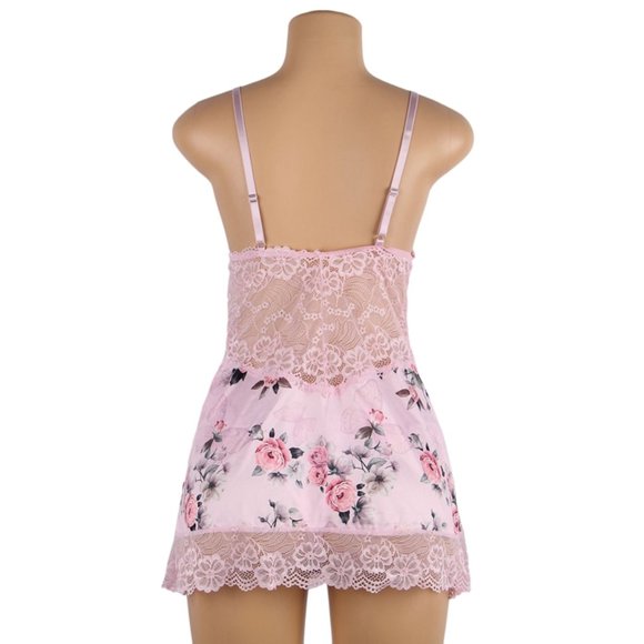 Floral Print Lace-up Babydoll Without Underwire - Picture 10 of 11